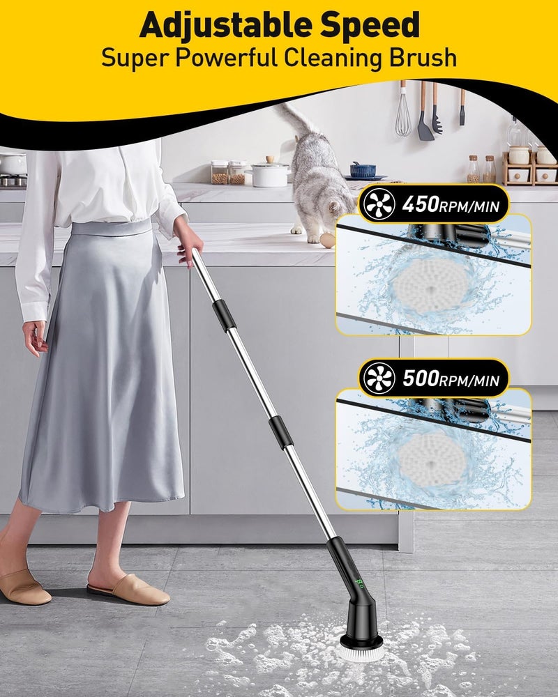 CTMAST Electric Spin Scrubber for Cleaning Bathroom, Shower Scrubber Cordless Cleaning Brush with IPX7 Waterproof & 2 Speed, 3 Brush Heads, Bathroom Cleaning Supplies for Toilet Shower Tub Black - Image 3